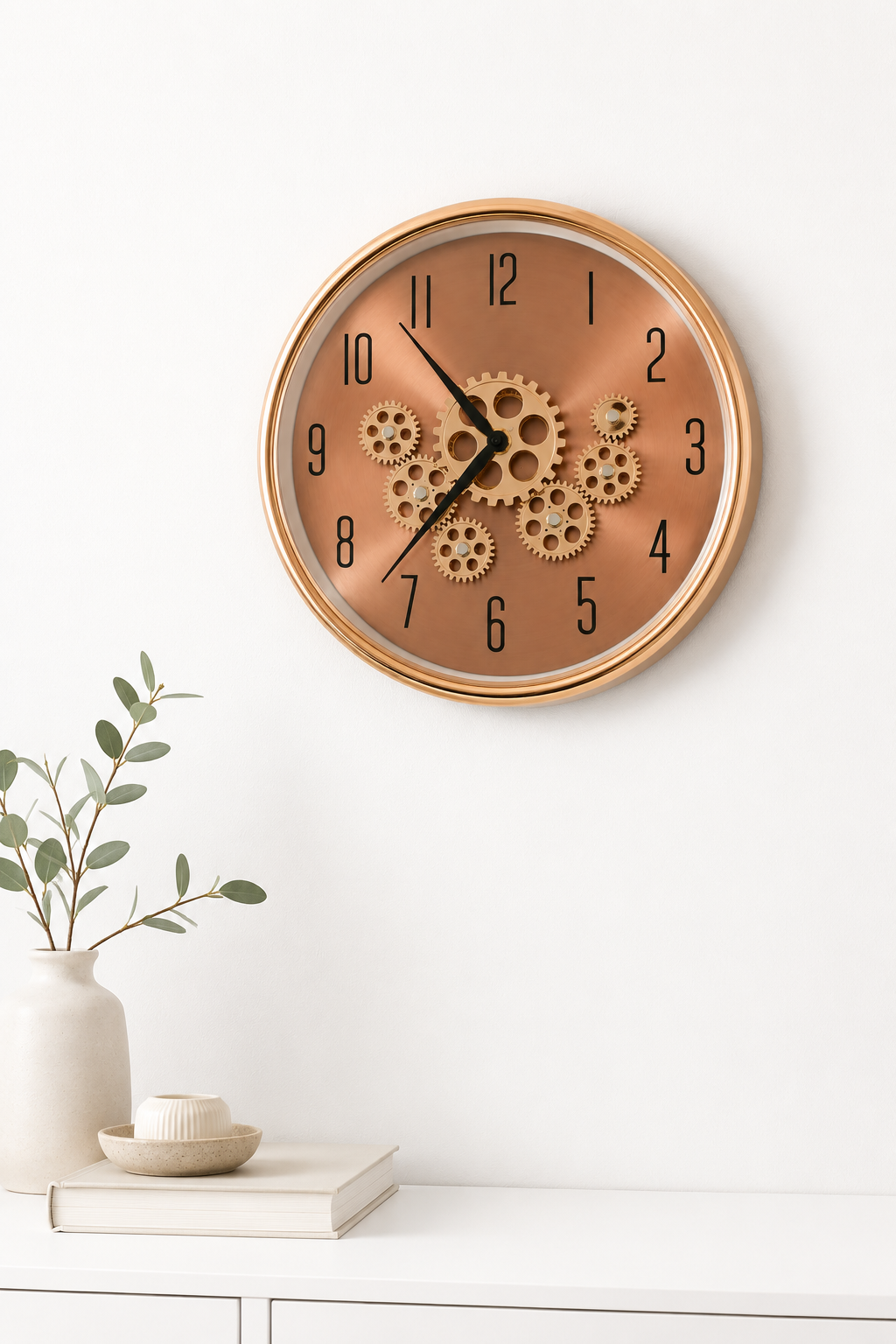 Aurora Brushed Metal Gear Wall Clock