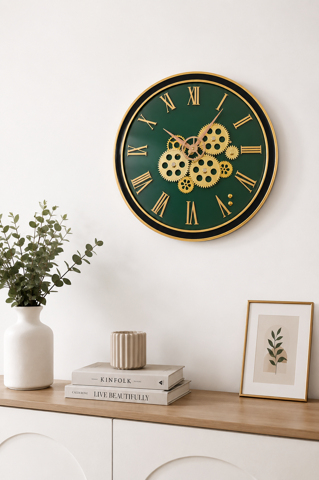 Emerald Crest Roman Gear Wall Clock